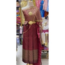 Thai Traditional Wedding Dress Cloth Skirt Top Asia Not include jewer 0000red