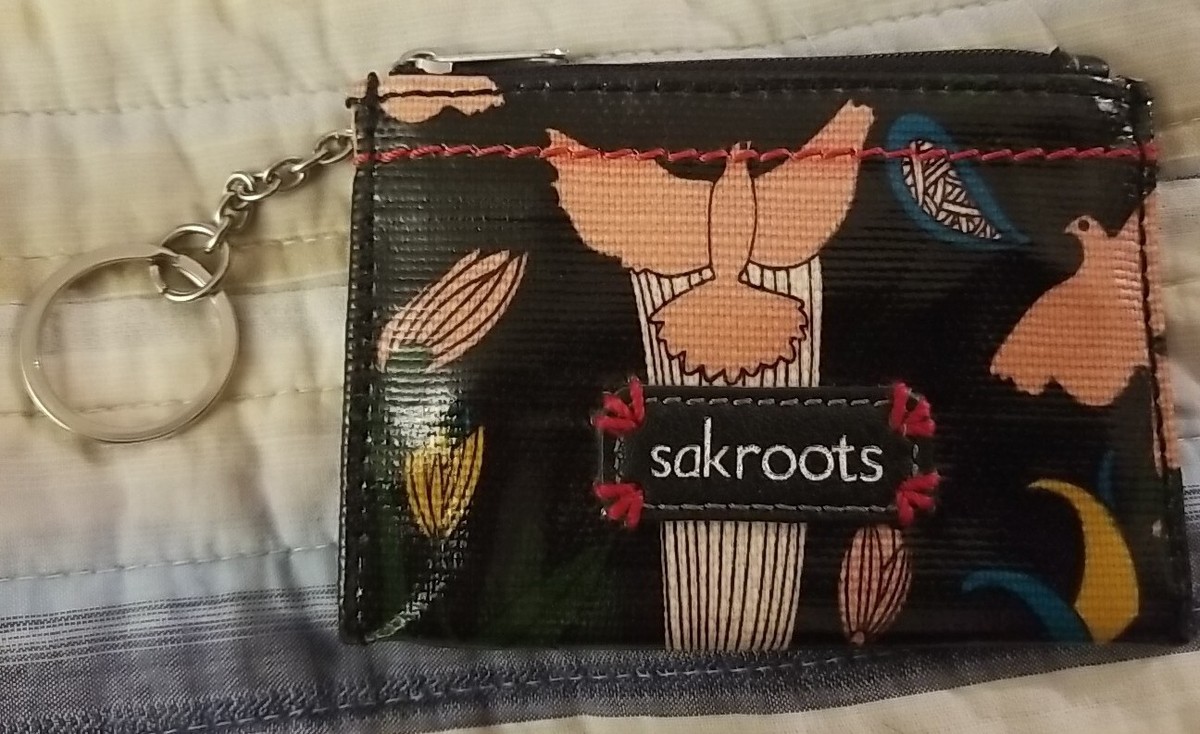 Sakroots Women's Black Peace Wallet Coin Purse Key Chain ID Card