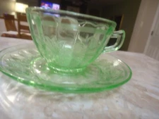 Jeannette Depression Glass Green Sunflower Cup and Saucer(s)