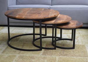 3er Set Couchtische Colin Rund Metall Mango Satztische Beistelltisch Sofatisch Ebay