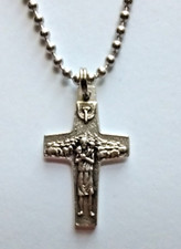 Pope Francis Good Shepard Cross 1 1/8" Italy Pendant Necklace 24" Ball Chain