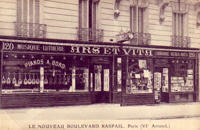 Old postcard Paris 6th NEW BOULEVARD RASPAIL store PIANOS A. BORD MUSIC BOOKSTORE