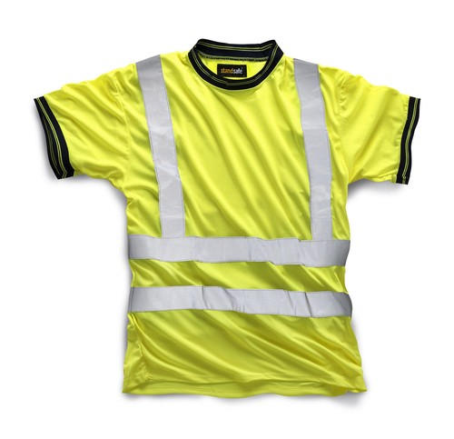 Mens Hi Vis Hi Visibility Reflective T Shirt Crew Neck Safety Work T Shirts Top - Picture 3 of 7