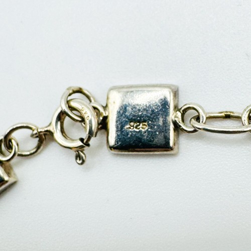 VINTAGE 925 Sterling Silver Dyed Mother of Pearl Bracelet 19cm Blue Shell Inlay - Picture 8 of 9