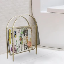 Mid-Century Design Brass Tone Metal Freestanding Magazine Organizer Holder Rack