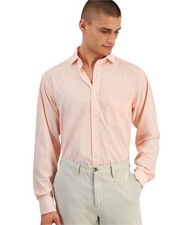 Club Room Mens Fine Stripe Button Down Dress Shirt, orange, 18 Neck