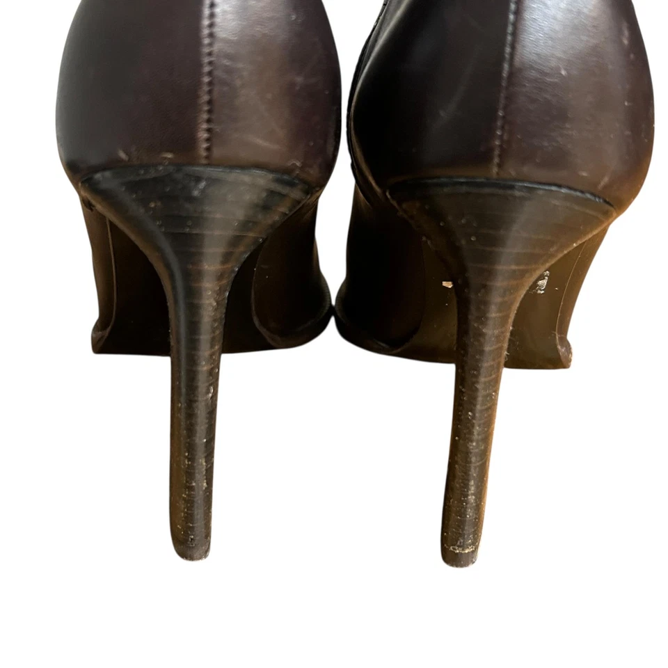 Lanvin Botas Mujer Talla 39 Cuero Marrón Tacón Bloque Botines Forro Rojo Foto 3 de 4