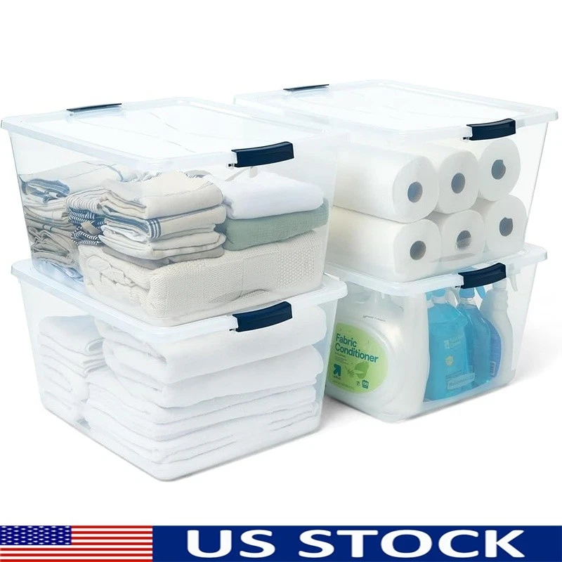 Durable BPA-Free Clear Storage Bins W/ Snap-Tight Lids Stackable Containers New