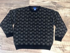 Vintage Knitted Jumper Abstract Patterned Grandad Knit Sweater Men's XL