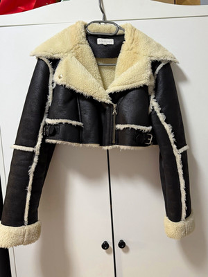 Patrizia Pepe Damen Biker Jacke Kunstleder Kunstfell kurz Reißverschluss Gr. 40