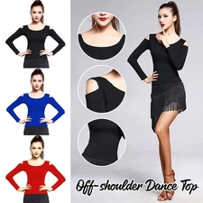 Latin Dance Top Off Shoulder Performance Costumes Practice Clothes T-shirt Tops