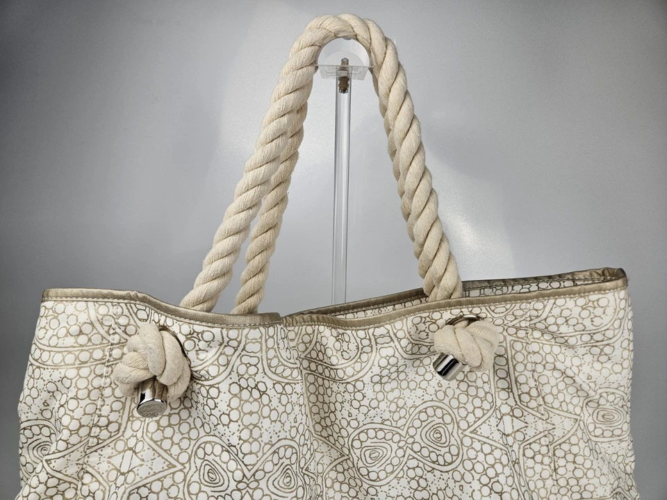 Donna Dixon Large Rope Handle Off-White & Gold Canvas Tote Bag - Image 3 of 4