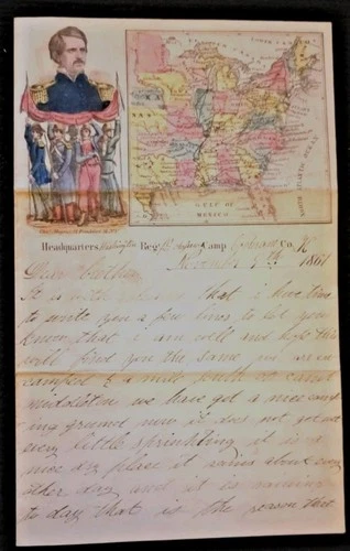 Civil War Patriotic - Rare Multicolor Magnus General Banks & Map of USA Letter
