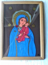 bellissimo quadro murale di una Madonna con Bambino - incorniciato - dipinto a mano - multicolore - ciao
