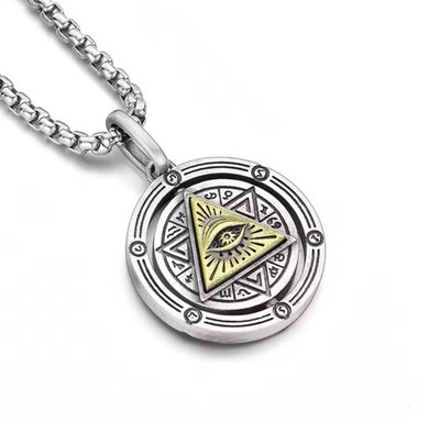 Rune Chakra Amulett Auge Anhänger Bad Boy Style 50 cm Edelstahl Kette 2 mm Gold
