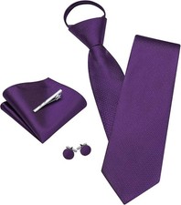 Zipper Ties for Men Solid Pre-Tied Tie with Tie Clip Extra Long Purple a