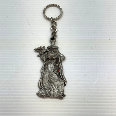 Rawcliffe Pewter Keychain 1988 Raven Admiring Gwydion s Crystal #3913 Vintage Fa