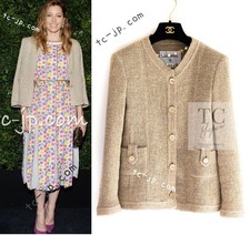 CHANEL 16C Beige CC Pearl Buttons Cotton Collarless Jacket 36 38 US4 6