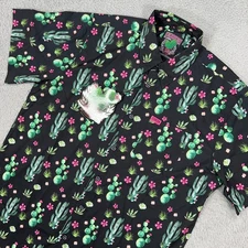 Dixxon Shirt Mens Large Black Green Floral Button Up The Prick Party NEW
