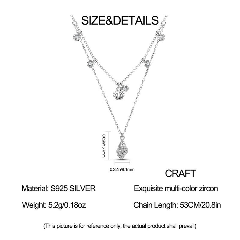 KUNSIR 925 Sterling Silver Ocean Shell Double Layer Necklace For Women Jewelry