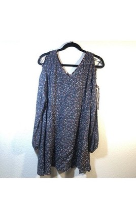 NWT Hem & Thread Floral Lace Up Cold Shoulder Dress Olive Large Boho NWT Org $42