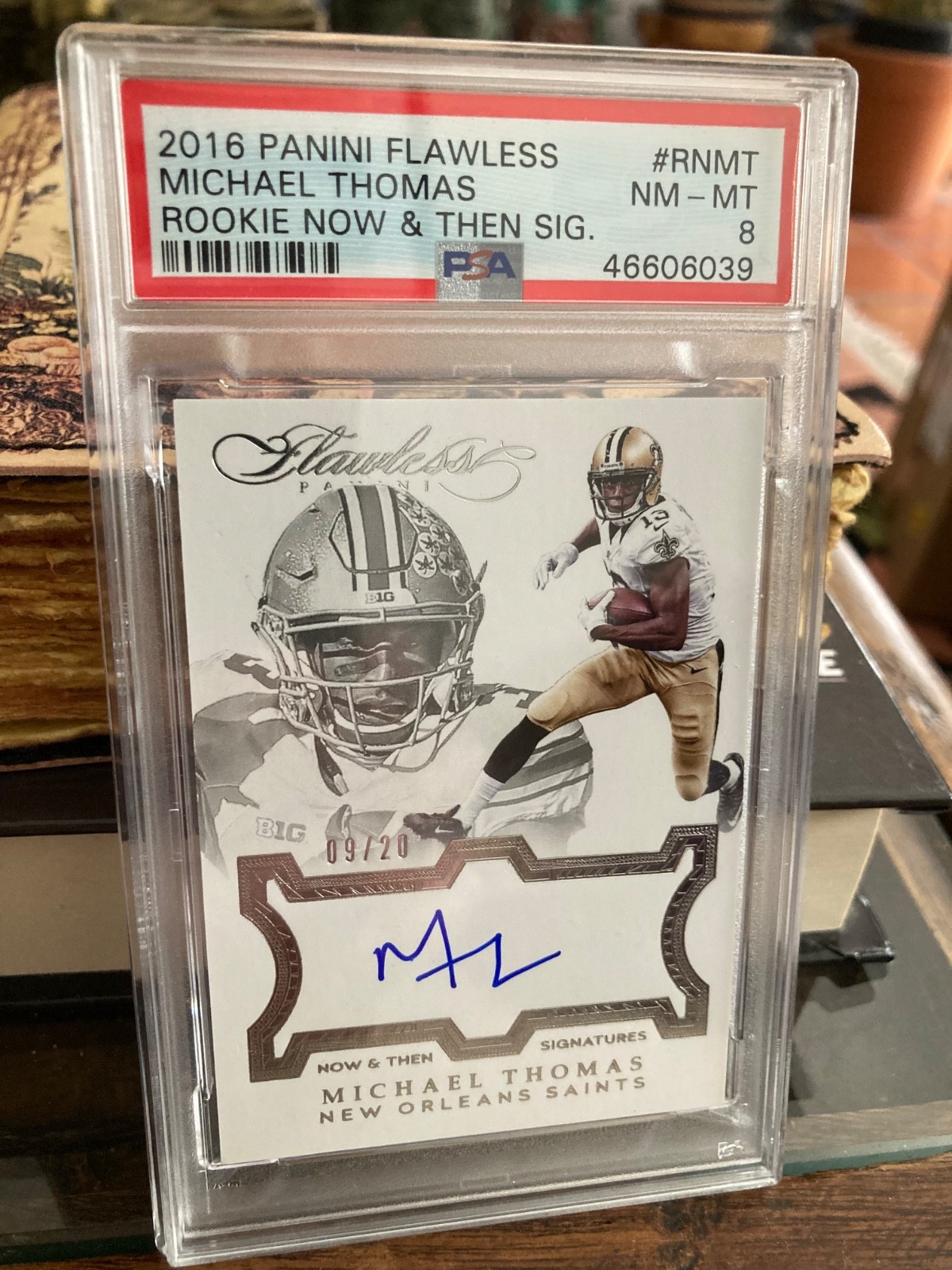 2016 Panini Flawless Michael Thomas Rookie Now & Then Sig Silver 09/20 PSA 8