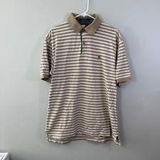 Tommy Hilfiger Men's M Striped Polo Shirt Short Sleeve Crest Logo Brown White