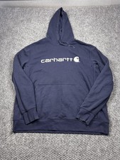 Carhartt Hoodie Mens XL Navy Blue Relaxed Fit Logo Sweatshirt Pullover Fleece