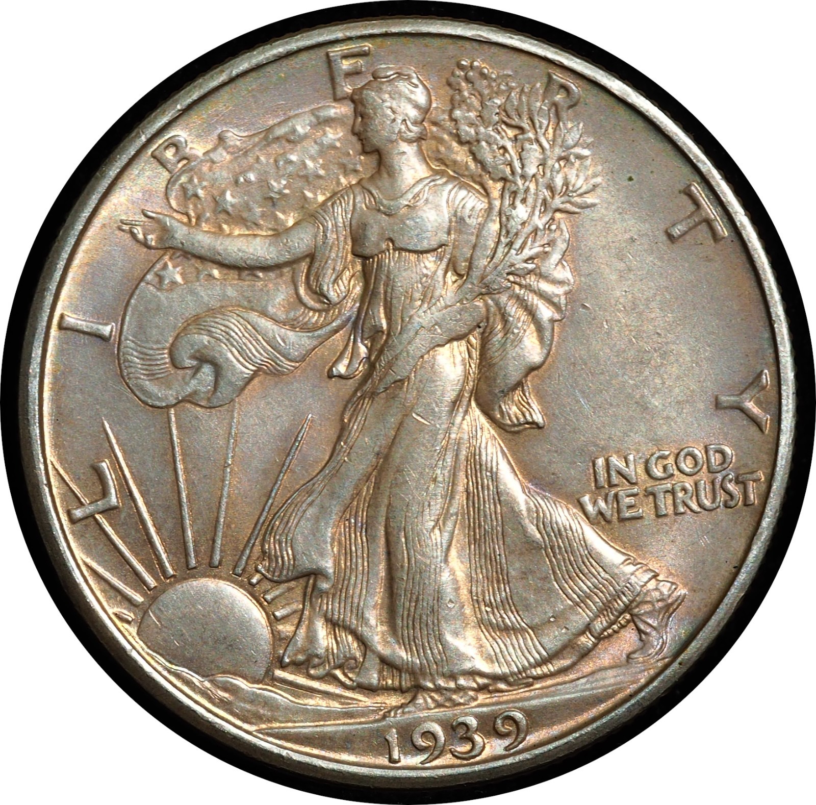 1939-D Walking Liberty Half Dollar BU Beautiful Toning