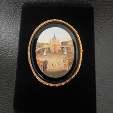 Antique Victorian Micro Mosaic St Peter's Basilica 14k Gold Brooch Pendant