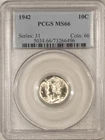 1942 MERCURY DIME - PCGS MS-66, PRETTY!