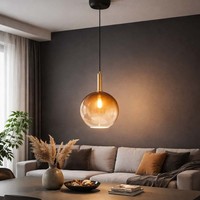 HäNgeleuchte Pendellampe Esszimmerleuchte Glas Kugel Messing Amber Led H 120 Cm
