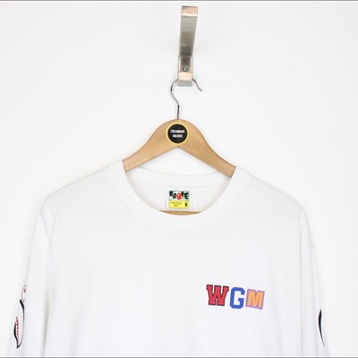Bape weiß und bunt WGM Hai Langarm Spellout T-Shirt