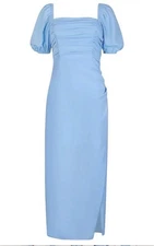 Afina Verona Ruched Midi Dress - Blue - Women’s Small - French Connection