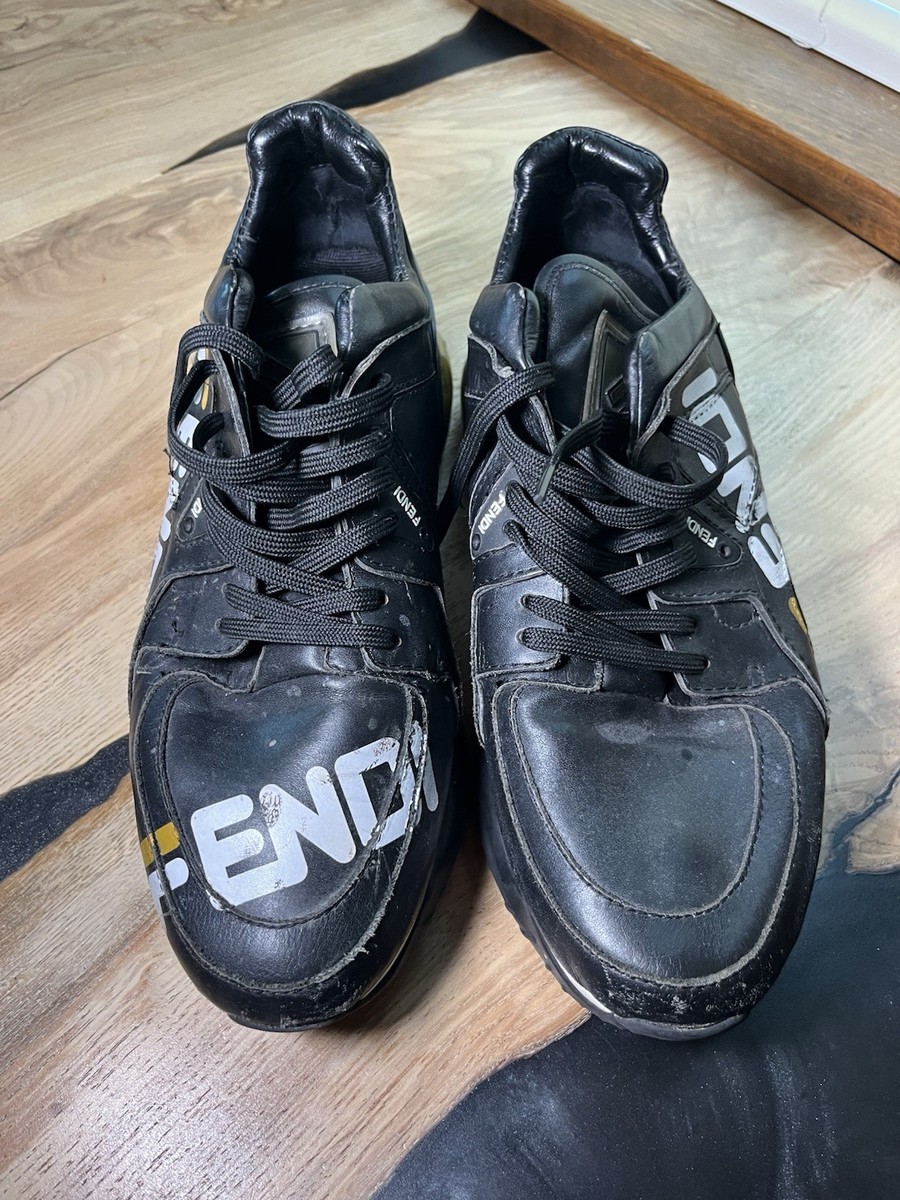 Fendi x fila Black Leather Logo Sneakers Chunky Trainer Shoes 7E