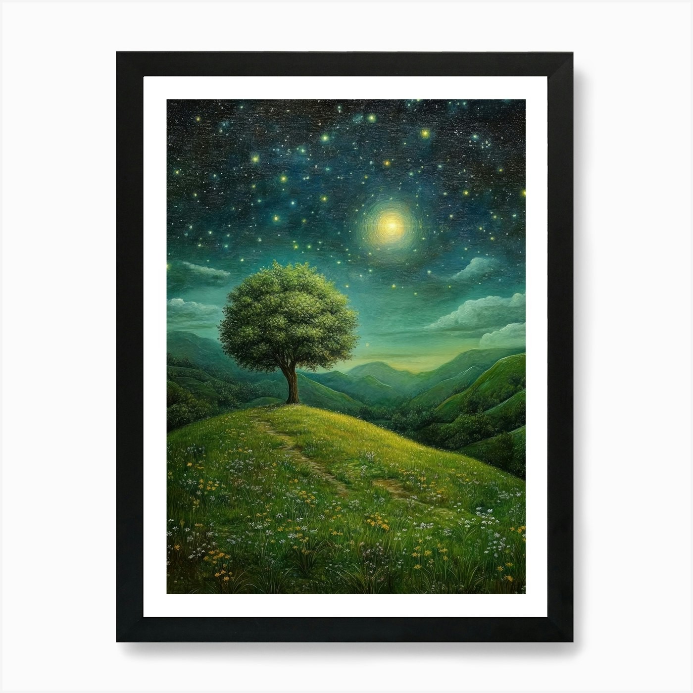 Night Tree Art Print Framed Wall Decor Canvas Poster Picture