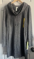 NWT Green Tea Dress Sz M Cowl Neck Funnel Extra Soft Thumbholes Gray Long Sleeve