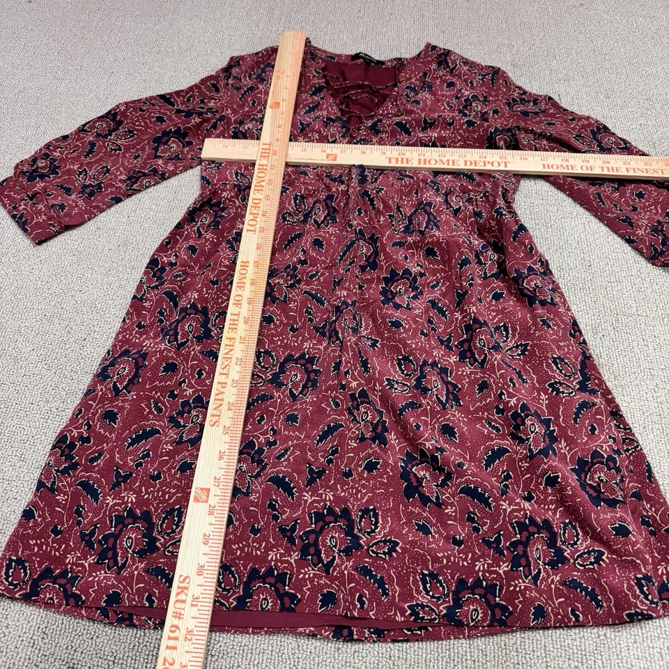 Madewell Dress Women’s Red Floral Long Sleeve Silk Size XS - Image 2 of 4