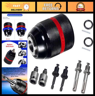 Keyless Drill Chuck 1/2''-20UNF, 1.5-13mm Self-Tightening, Multi-Function Adapter