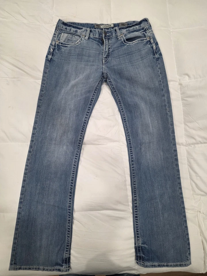 Pantalones de mezclilla BKE Carter para hombre 33x34 lavado claro corte bota hebilla relajada Foto 2 de 4