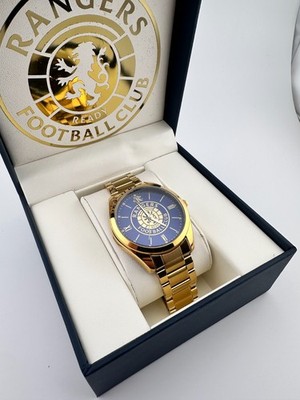 Glasgow Rangers FC Aye-Ready Gold Edition Designer Uhr mit blauem Zifferblatt