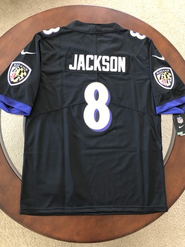 sNWT Lamar Jackson Ravens Men's Small Black Jersey Stitched #8