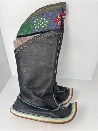 Vintage Mongolian Tibetan Tribal Handmade Wool Felt Leather Snow Boots Unisex