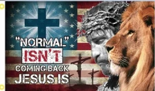 3X5 NORMAL ISN'T COMING BACK JESUS CHRIST IS CHRISTIAN CROSS LION FLAG BANNER
