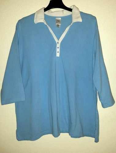 Comfy JMS Woman's Just My Size 26W/28W Blue Polo Shirt Top Cotton 3/4 Sleeve - Picture 9 of 10