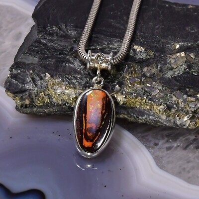Boulder Opal Anhänger, 925 Silber, Edelsteinanhänger (14926), mit Brillant