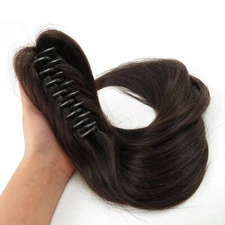 26"Jaw Claw Straight Ponytail 2# Brown Clip In Real Remy Human Hair Extension