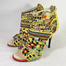 Giuseppe Zanotti Yellow Beaded Suede Back Zip Sandals Italy Size 36.5