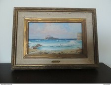 r DINO HELMS MARINA Olio su cartone 15x25, marina , con CORNICE E targa 26X36