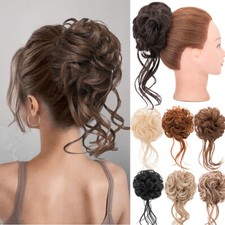 US Tousled Messy Hair Bun Pieces Wrap on Hair Extension Natural Thick AS Human